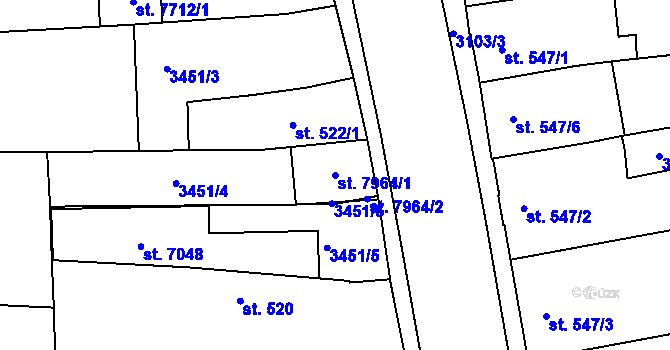 Parcela st. 7964/1 v KÚ Kroměříž, Katastrální mapa