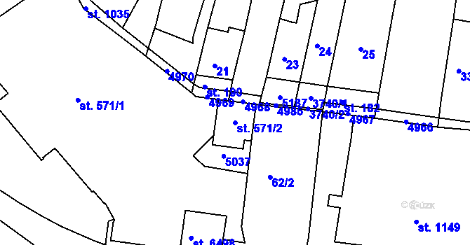 Parcela st. 571/2 v KÚ Kroměříž, Katastrální mapa