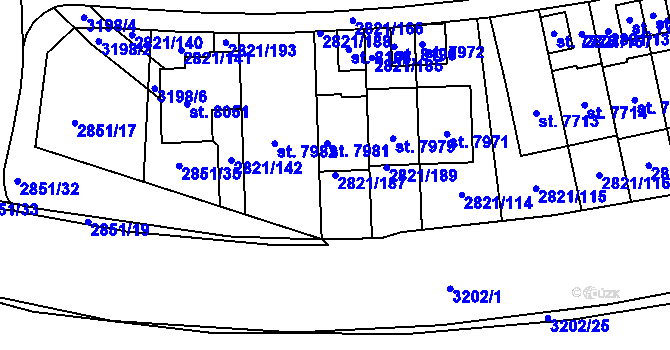 Parcela st. 2821/187 v KÚ Kroměříž, Katastrální mapa
