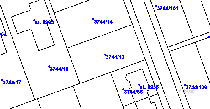 Parcela st. 3744/13 v KÚ Kroměříž, Katastrální mapa