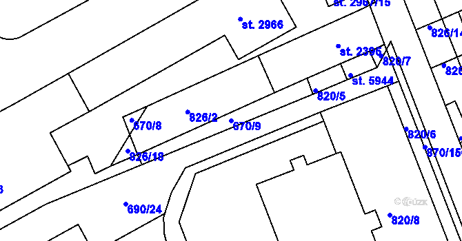 Parcela st. 670/9 v KÚ Kroměříž, Katastrální mapa