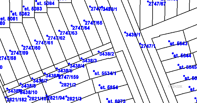 Parcela st. 3438/2 v KÚ Kroměříž, Katastrální mapa
