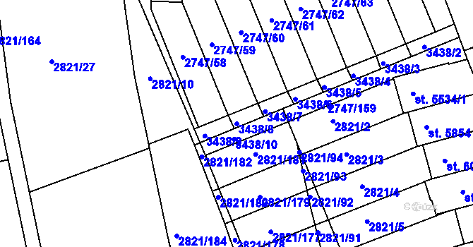 Parcela st. 3438/8 v KÚ Kroměříž, Katastrální mapa