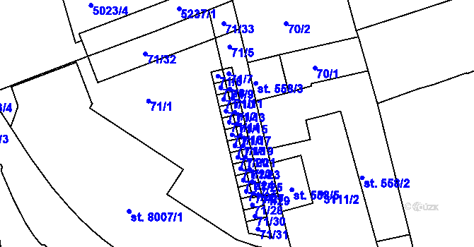 Parcela st. 71/15 v KÚ Kroměříž, Katastrální mapa