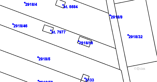 Parcela st. 2918/58 v KÚ Kroměříž, Katastrální mapa