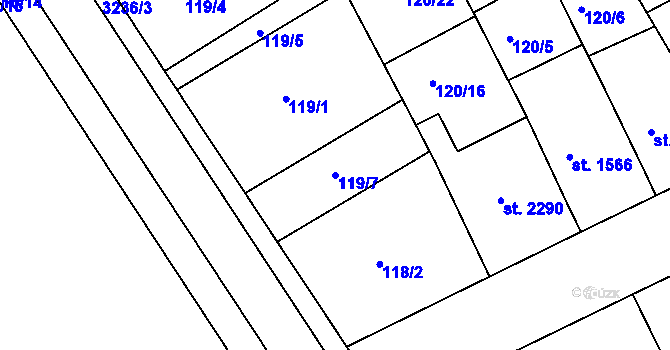 Parcela st. 119/7 v KÚ Kroměříž, Katastrální mapa