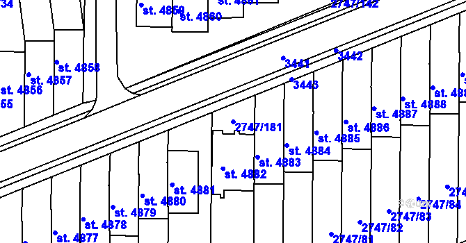 Parcela st. 2747/181 v KÚ Kroměříž, Katastrální mapa