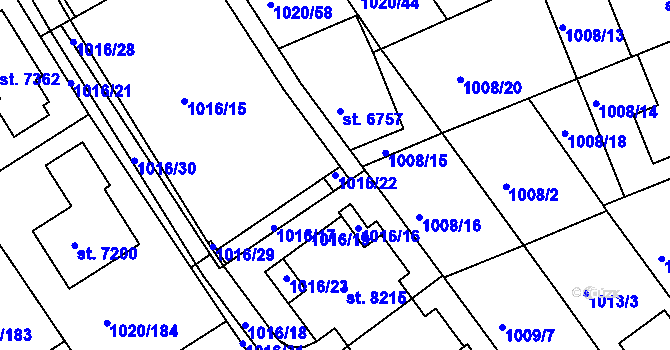 Parcela st. 1016/22 v KÚ Kroměříž, Katastrální mapa