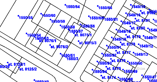 Parcela st. 8075/3 v KÚ Kroměříž, Katastrální mapa