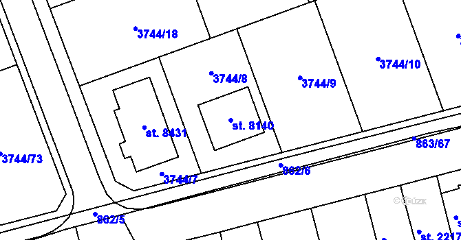 Parcela st. 8140 v KÚ Kroměříž, Katastrální mapa