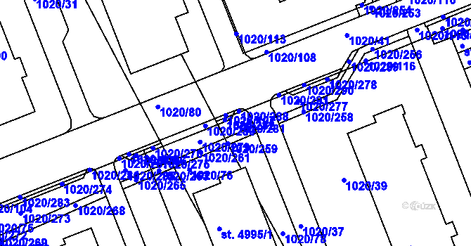 Parcela st. 1020/281 v KÚ Kroměříž, Katastrální mapa