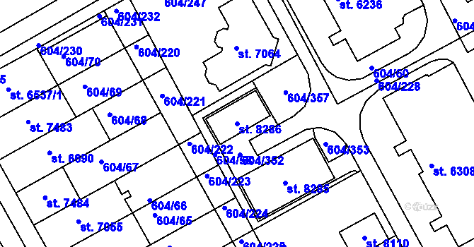 Parcela st. 8286 v KÚ Kroměříž, Katastrální mapa