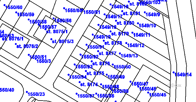 Parcela st. 8177 v KÚ Kroměříž, Katastrální mapa