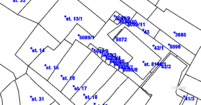 Parcela st. 5089/3 v KÚ Kroměříž, Katastrální mapa