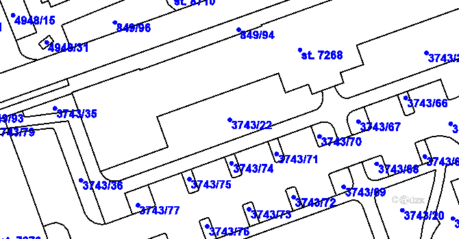 Parcela st. 3743/22 v KÚ Kroměříž, Katastrální mapa