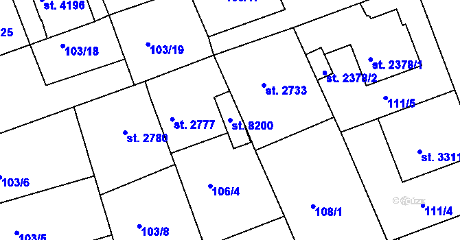 Parcela st. 8200 v KÚ Kroměříž, Katastrální mapa