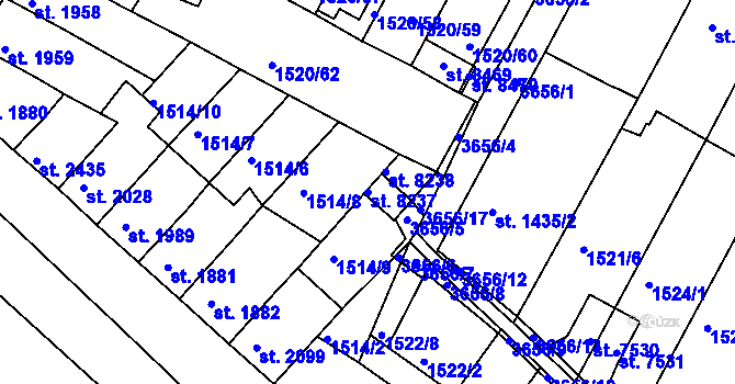 Parcela st. 8237 v KÚ Kroměříž, Katastrální mapa