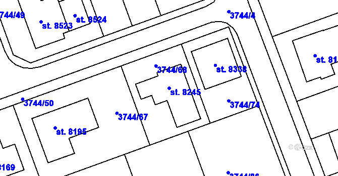 Parcela st. 8245 v KÚ Kroměříž, Katastrální mapa