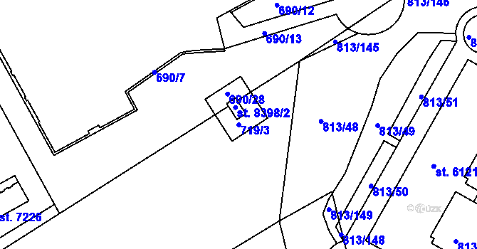 Parcela st. 719/3 v KÚ Kroměříž, Katastrální mapa