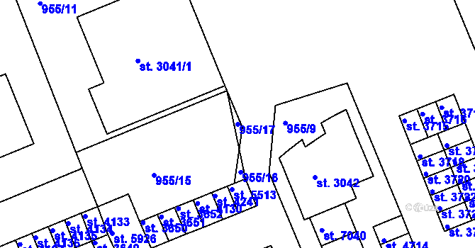 Parcela st. 955/17 v KÚ Kroměříž, Katastrální mapa