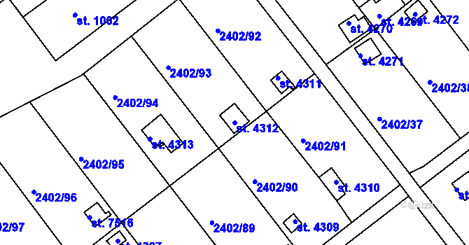 Parcela st. 4312 v KÚ Kroměříž, Katastrální mapa