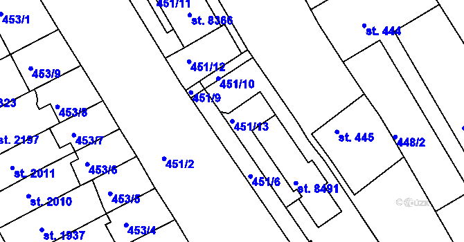 Parcela st. 451/13 v KÚ Kroměříž, Katastrální mapa