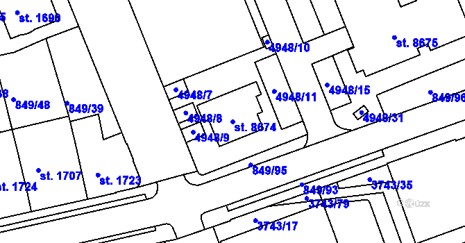 Parcela st. 8674 v KÚ Kroměříž, Katastrální mapa