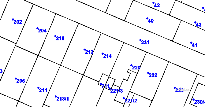 Parcela st. 214 v KÚ Vážany u Kroměříže, Katastrální mapa