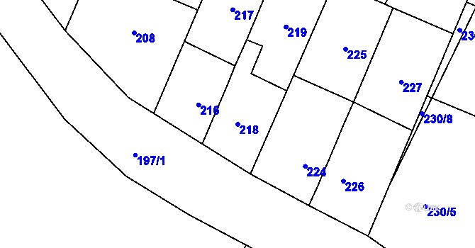 Parcela st. 218 v KÚ Vážany u Kroměříže, Katastrální mapa