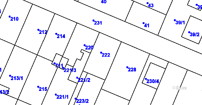Parcela st. 222 v KÚ Vážany u Kroměříže, Katastrální mapa