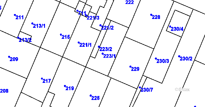 Parcela st. 223/1 v KÚ Vážany u Kroměříže, Katastrální mapa