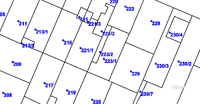 Parcela st. 223/2 v KÚ Vážany u Kroměříže, Katastrální mapa
