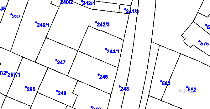 Parcela st. 244 v KÚ Vážany u Kroměříže, Katastrální mapa
