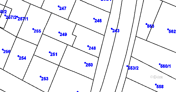 Parcela st. 248 v KÚ Vážany u Kroměříže, Katastrální mapa