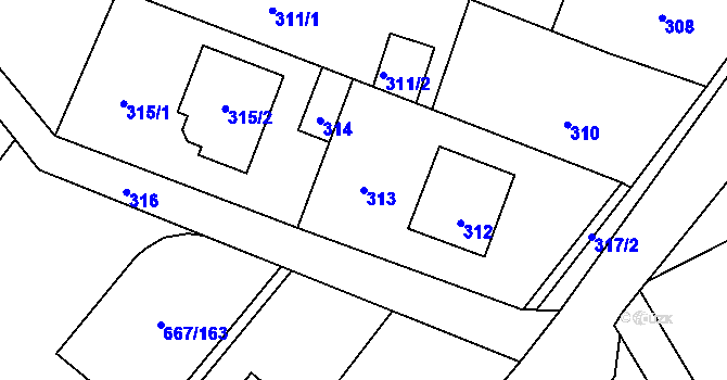 Parcela st. 313 v KÚ Vážany u Kroměříže, Katastrální mapa