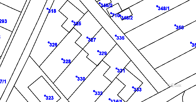Parcela st. 329 v KÚ Vážany u Kroměříže, Katastrální mapa