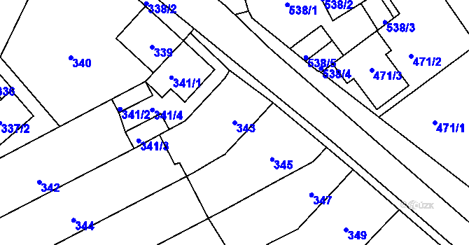 Parcela st. 343 v KÚ Vážany u Kroměříže, Katastrální mapa