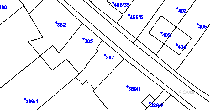 Parcela st. 387 v KÚ Vážany u Kroměříže, Katastrální mapa
