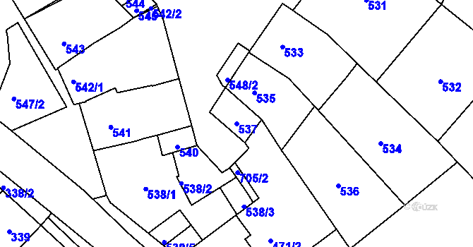 Parcela st. 537 v KÚ Vážany u Kroměříže, Katastrální mapa