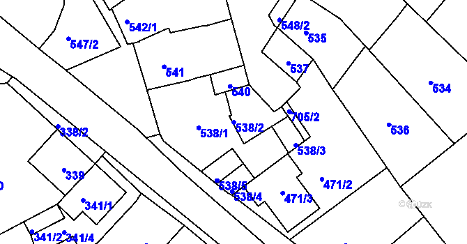 Parcela st. 538/2 v KÚ Vážany u Kroměříže, Katastrální mapa