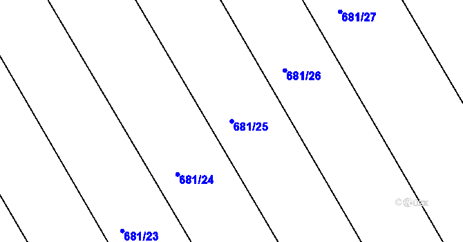 Parcela st. 681/25 v KÚ Vážany u Kroměříže, Katastrální mapa