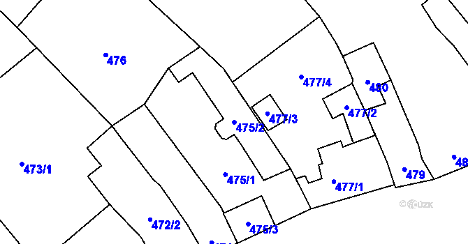 Parcela st. 475/2 v KÚ Vážany u Kroměříže, Katastrální mapa