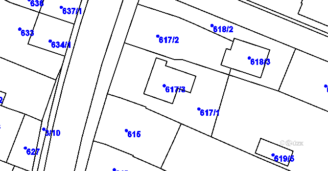 Parcela st. 617/3 v KÚ Vážany u Kroměříže, Katastrální mapa