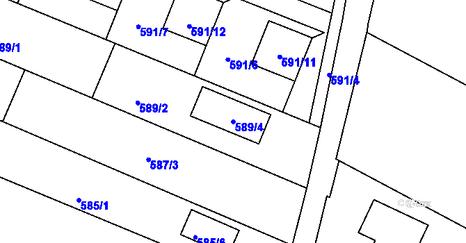 Parcela st. 589/4 v KÚ Vážany u Kroměříže, Katastrální mapa