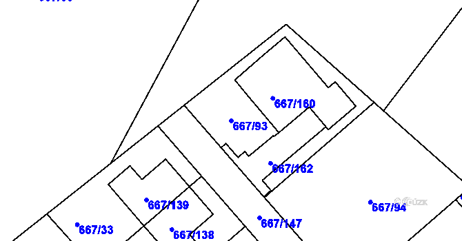 Parcela st. 667/93 v KÚ Vážany u Kroměříže, Katastrální mapa