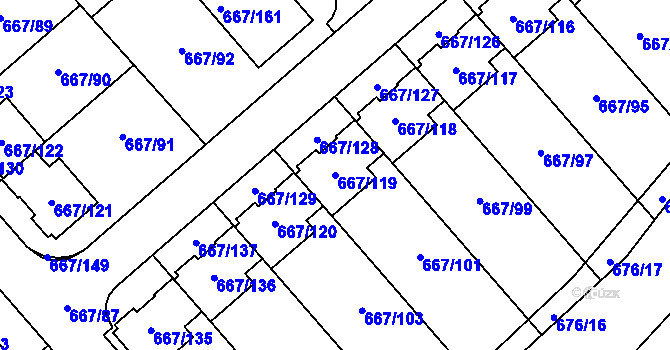 Parcela st. 667/119 v KÚ Vážany u Kroměříže, Katastrální mapa