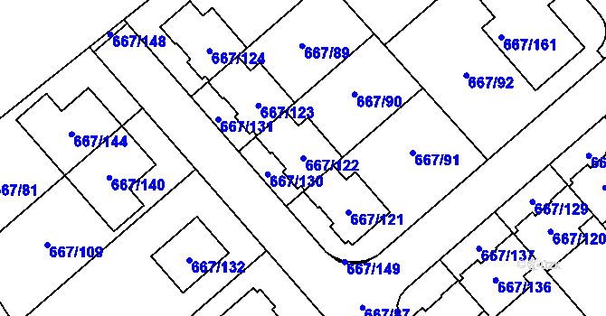 Parcela st. 667/122 v KÚ Vážany u Kroměříže, Katastrální mapa