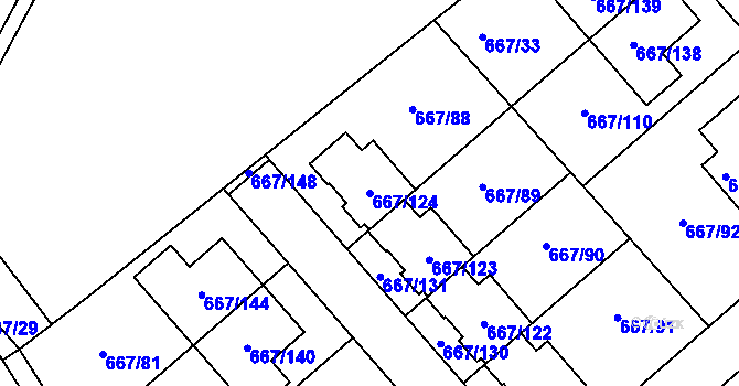 Parcela st. 667/124 v KÚ Vážany u Kroměříže, Katastrální mapa