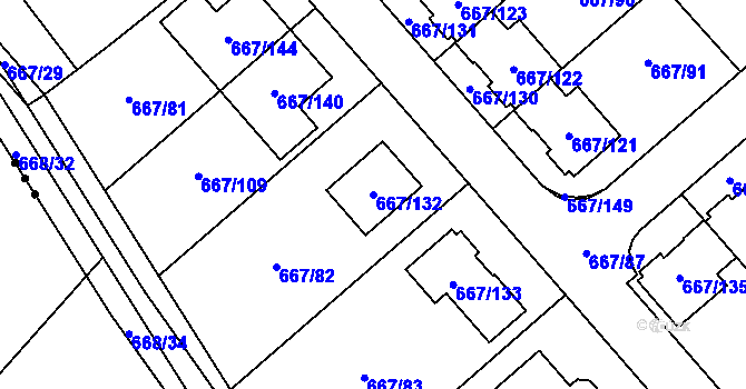 Parcela st. 667/132 v KÚ Vážany u Kroměříže, Katastrální mapa