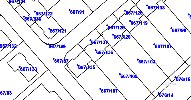 Parcela st. 667/136 v KÚ Vážany u Kroměříže, Katastrální mapa
